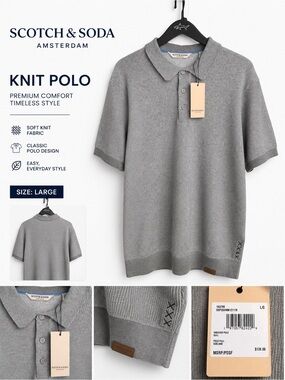Scotch & Soda Amsterdam Men’s Knit Sweater Polo Gray Size Large L NWT